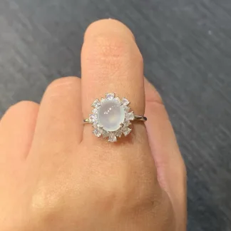 High-Icy Glowing Natural Jadeite Cabochon Ring — S925 Silver · No. B8A5