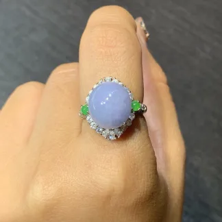Lavender Natural Jadeite Cabochon Ring — S925 Silver · No. 43AB
