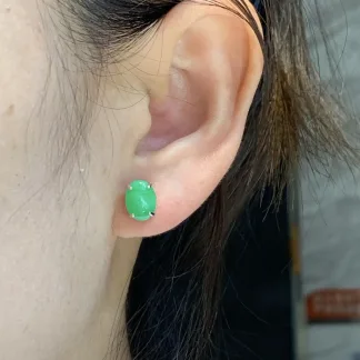 High-Icy Vivid Green Natural Jadeite Cabochon Stud Earrings — S925 Silver · No. 6051