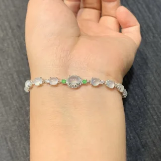 High-Icy Glowing Natural Jadeite Cabochon Bracelet — S925 Silver · No. 92FD