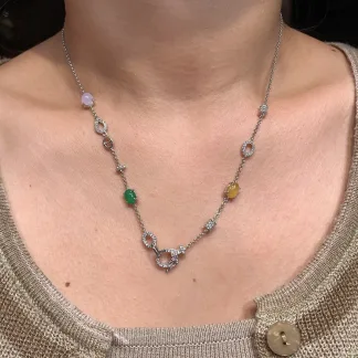 High-Icy Multicolor Natural Jadeite Convertible Cabochon Chain — S925 Silver · No. C9AD