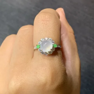 High-Icy Glowing Natural Jadeite Cabochon Ring — S925 Silver · No. 41D4