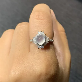Icy Glowing Natural Jadeite Cabochon Ring — S925 Silver · No. EEBA