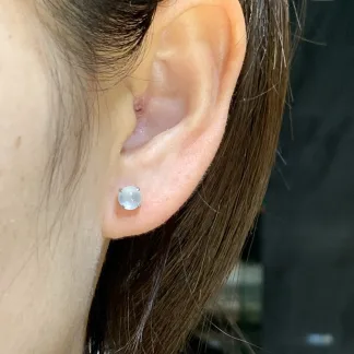 High-Icy Glowing Natural Jadeite Cabochon Stud Earrings — S925 Silver · No. A41C