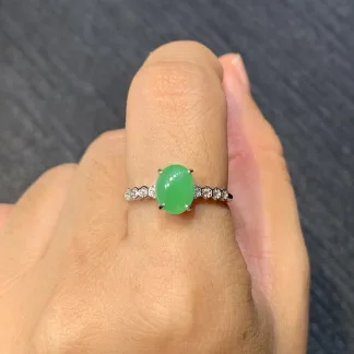 Vivid Green Natural Jadeite Cabochon Ring — S925 Silver · No. 6664