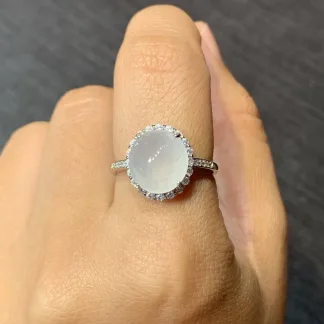 Icy Glowing Natural Jadeite Cabochon Ring — S925 Silver · No. 05AC