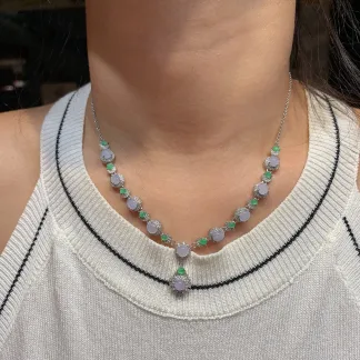 High-Icy Lavender Natural Jadeite Cabochon Necklace — S925 Silver · No. 37E4