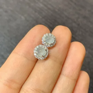 高冰天然翡翠蛋面耳钉 S925 银 · 编号 2759