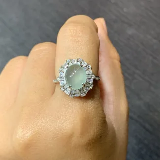 High-Icy Clear Natural Jadeite Cabochon Ring — S925 Silver · No. C448