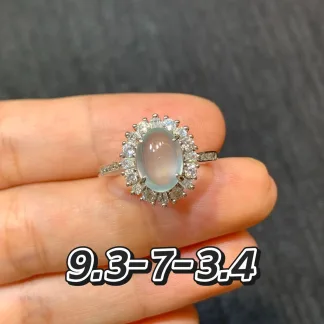 High-Icy Glowing Natural Jadeite Cabochon Ring — S925 Silver · No. C0B9