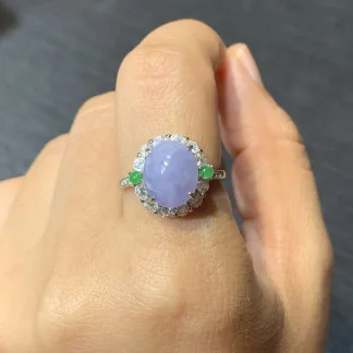 Lavender Natural Jadeite Cabochon Ring — S925 Silver · No. 8AA1
