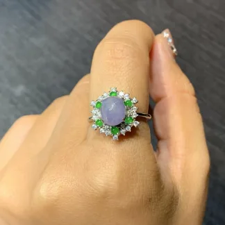 Lavender Natural Jadeite Cabochon Ring — S925 Silver · No. 39B8