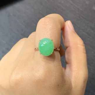 Icy Vivid Green Natural Jadeite Cabochon Ring — S925 Silver · No. A5C8