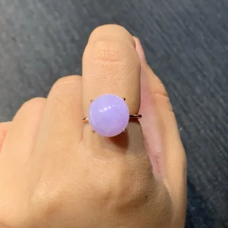 Icy Pink-Lavender Natural Jadeite Cabochon Ring — S925 Silver · No. 05EB
