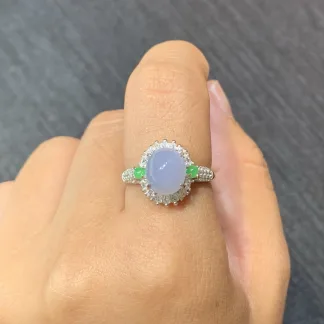 Lavender Natural Jadeite Cabochon Ring — S925 Silver · No. F945