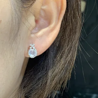 High-Icy Glowing Natural Jadeite Cabochon Stud Earrings — S925 Silver · No. 9EA7