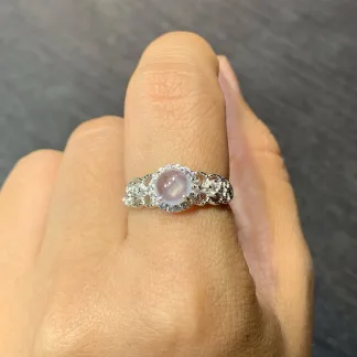 High-Icy Glowing Natural Jadeite Cabochon Ring — S925 Silver · No. 439E