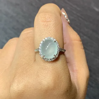 Icy Glowing Natural Jadeite Cabochon Ring — S925 Silver · No. 7054
