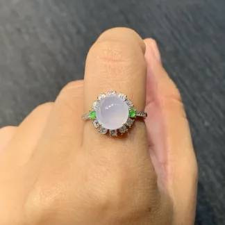 Icy Pink-Lavender Natural Jadeite Cabochon Ring — S925 Silver · No. 70FD