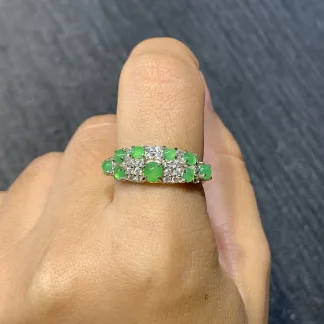 Icy Vivid Green Natural Jadeite Multi-Stone Cabochon Band — S925 Silver · No. 2760