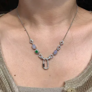 Icy Lavender Natural Jadeite Convertible Cabochon Chain — S925 Silver · No. 3EFD
