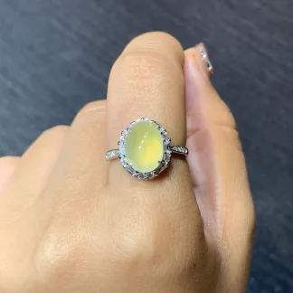High-Icy Honey Yellow Natural Jadeite Cabochon Ring — S925 Silver · No. A1C5