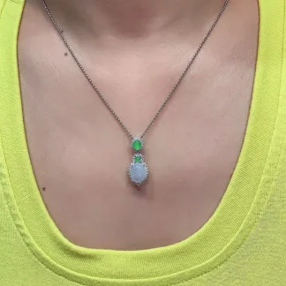 Icy Lavender Natural Jadeite Cabochon Pendant — S925 Silver · No. A2D4