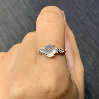 High-Icy Glowing Natural Jadeite Cabochon Ring — S925 Silver · No. 4BA6