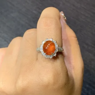 High-Icy Russet Red Natural Jadeite Cabochon Ring — S925 Silver · No. 99D5