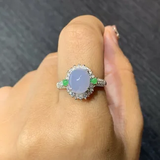 Icy Lavender Natural Jadeite Cabochon Ring — S925 Silver · No. CA5F