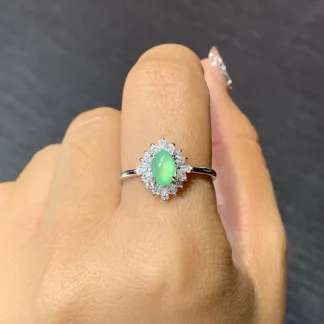 High-Icy Clear Natural Jadeite Cabochon Ring — S925 Silver · No. 1F94