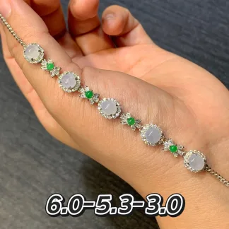 Icy Pink-Lavender Natural Jadeite Cabochon Bracelet — S925 Silver · No. 0B0C