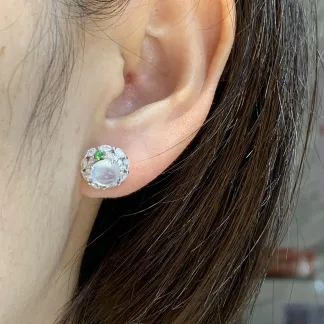 High-Icy Glowing Natural Jadeite Cabochon Stud Earrings — S925 Silver · No. BE05
