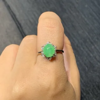 Icy Vivid Green Cabochon Natural Jadeite Three-Piece Cabochon Set — S925 Silver · No. 9762