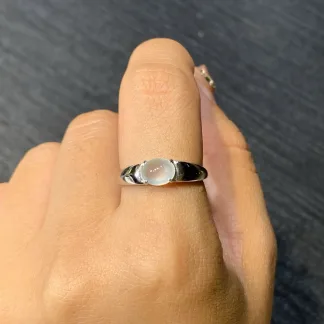 High-Icy Glowing Natural Jadeite Cabochon Ring — S925 Silver · No. 8AFC