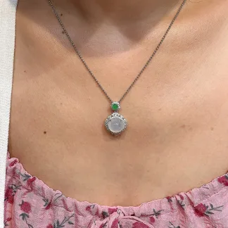 Icy Glowing Natural Jadeite Cabochon Pendant — S925 Silver · No. 4DB4