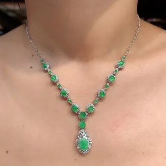 Icy Vivid Green Natural Jadeite Cabochon Necklace — S925 Silver · No. E222