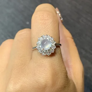 High-Icy Glowing Natural Jadeite Cabochon Ring — S925 Silver · No. 7A2A