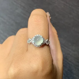 High-Icy Clear Natural Jadeite Cabochon Ring — S925 Silver · No. D5C4