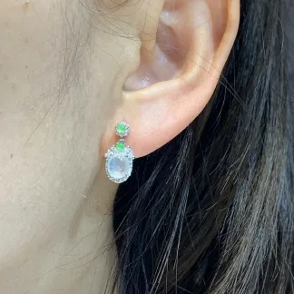 High-Icy Glowing Natural Jadeite Cabochon Drop Earrings — S925 Silver · No. BBB0