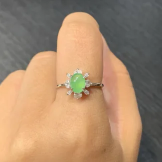 Icy Clear Green Natural Jadeite Cabochon Ring — S925 Silver · No. F045