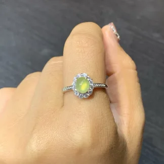 High-Icy Honey Yellow Natural Jadeite Cabochon Ring — S925 Silver · No. 8AA4