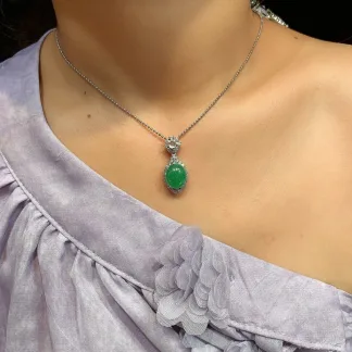 Vivid Green Natural Jadeite Cabochon Pendant — S925 Silver · No. 4193