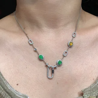 High-Icy Multicolor Natural Jadeite Convertible Cabochon Chain — S925 Silver · No. 2833