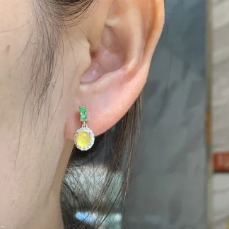 High-Icy Honey Yellow Natural Jadeite Jewelry Set — S925 Silver · No. A128