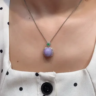 Pink-Lavender Natural Jadeite Cabochon Pendant — S925 Silver · No. 97E7