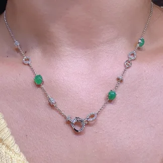 Icy Vivid Green Natural Jadeite Convertible Cabochon Chain — S925 Silver · No. 65AC