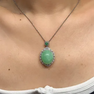 Soft Fresh Green Natural Jadeite Cabochon Pendant — S925 Silver · No. 8296
