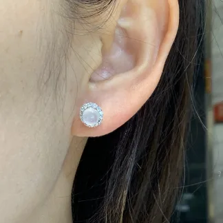 Icy Glowing Natural Jadeite Cabochon Stud Earrings — S925 Silver · No. CD48