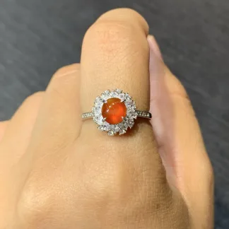 High-Icy Russet Red Natural Jadeite Cabochon Ring — S925 Silver · No. 4F08